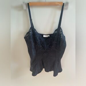 Nk imode y2k Black Embroidered Lace silk Cami Top size large